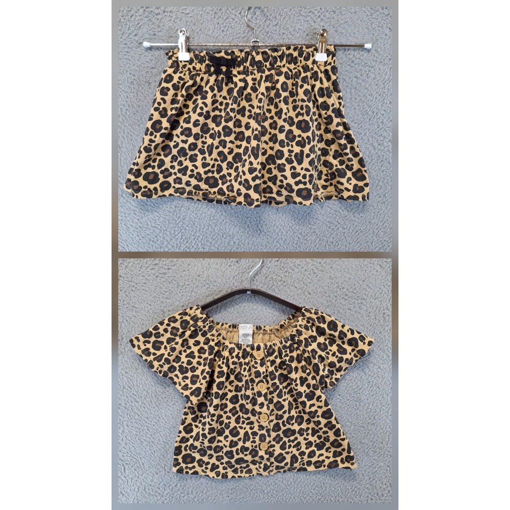 Rachel Zoe 2 Piece Skort & Top Girls M (7/8) Brown Leopard Cotton Button Front